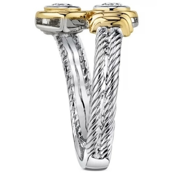 Diamond Two-Tone Cable Crossover Ring - Picture 9 of 10